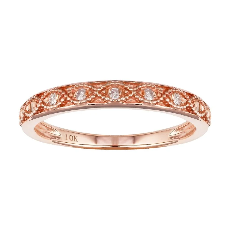 Viducci 10k Rose Gold 1/10ct Milgrain Pave Diamond Band