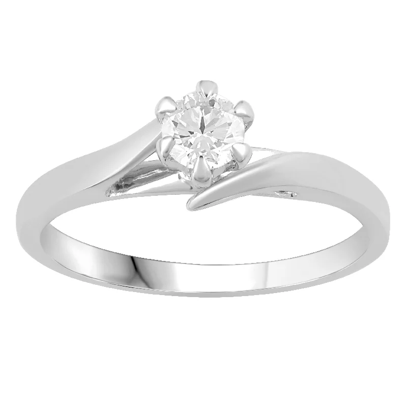 Facets of Love 0.30ct Solitaire 6 Claw 18ct White Gold Sweep Shoulder Ring