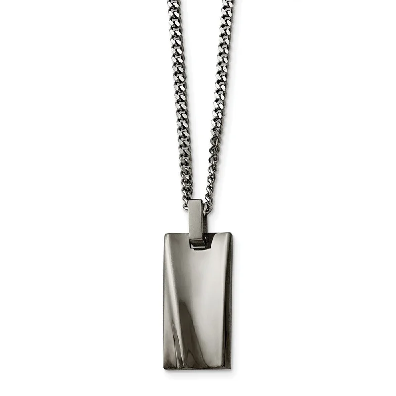 Concave Rectangle Black Plated Stainless Steel Necklace, 22 Inch