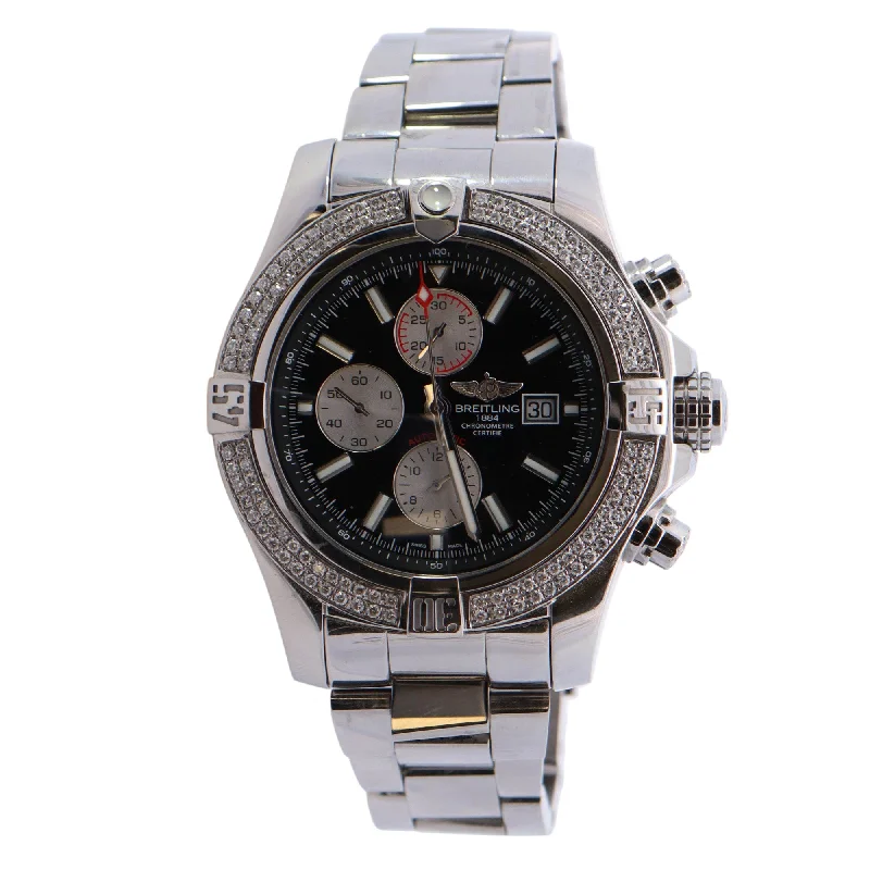 Breitling Super Avenger Stainless Steel 48mm Black Chronograph Dial Watch Reference# A13371