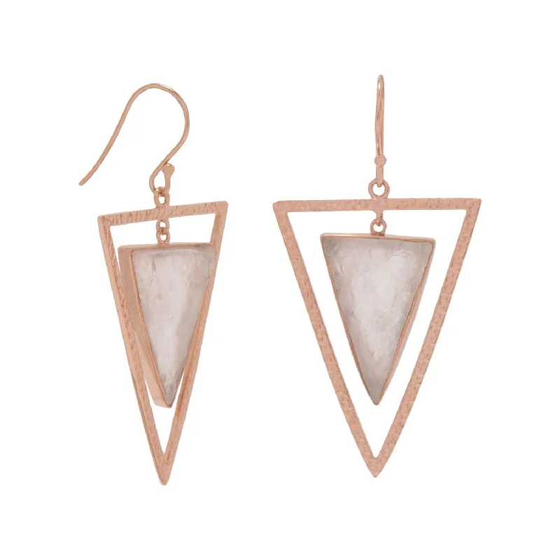 14 Karat Rose Gold Plated Rose Quartz Triangle Earrings