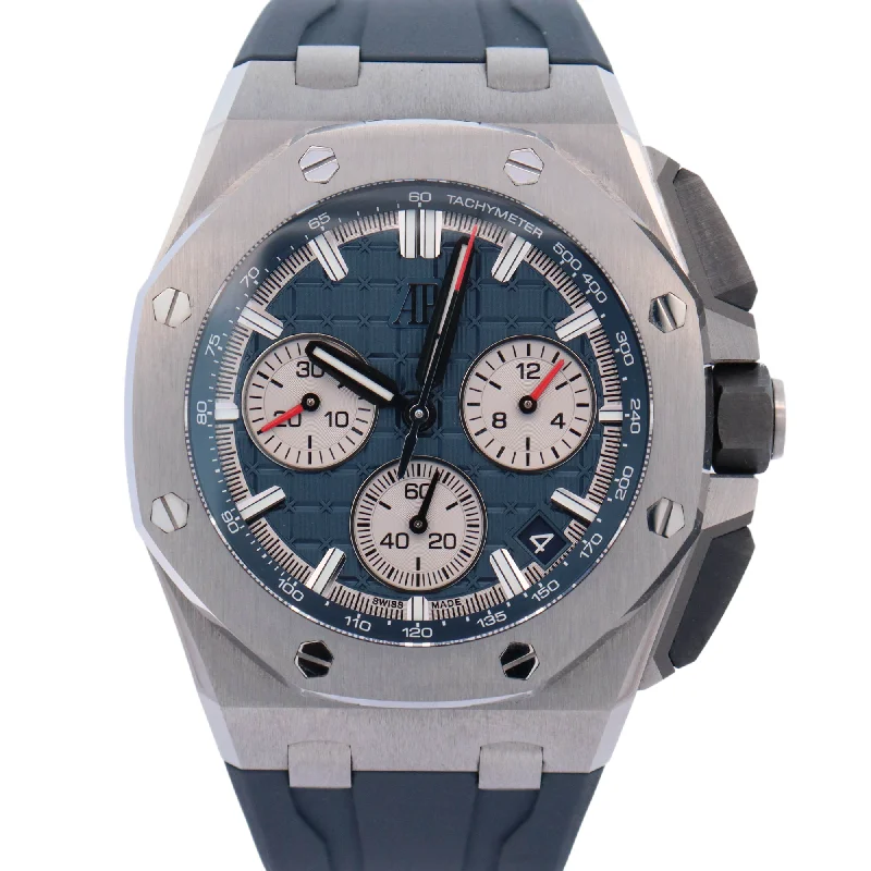 Audemars Piguet Royal Oak Offshore Stainless Steel 43mm Blue Chronograph Dial Watch Reference# 26420TI.OO.A027CA.01