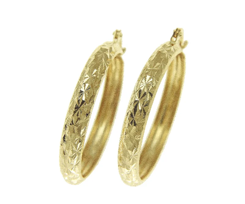 14K YELLOW GOLD 4.4MM SPARKLY SMOOTH DIAMOND CUT HOOP EARRINGS 31MM DIAMETER