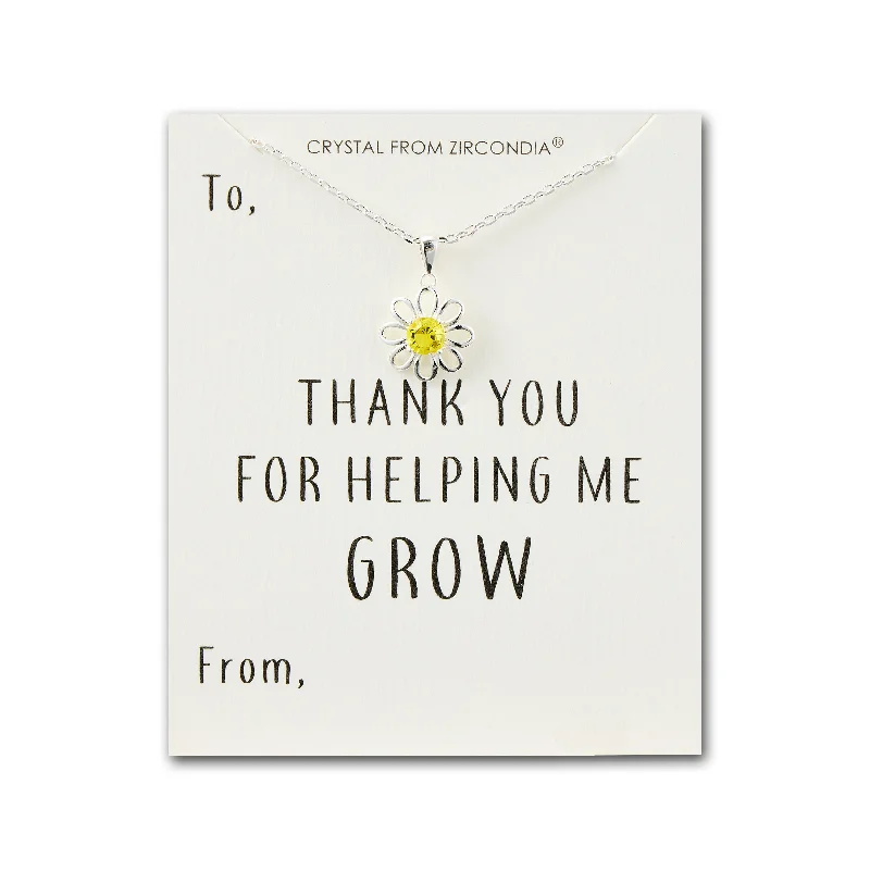 Thank You For Helping Me Grow Daisy Necklace Created with Zircondia® Crystals