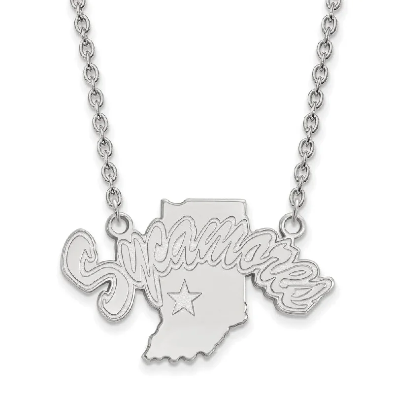 10k White Gold Indiana State Lg Logo Pendant Necklace