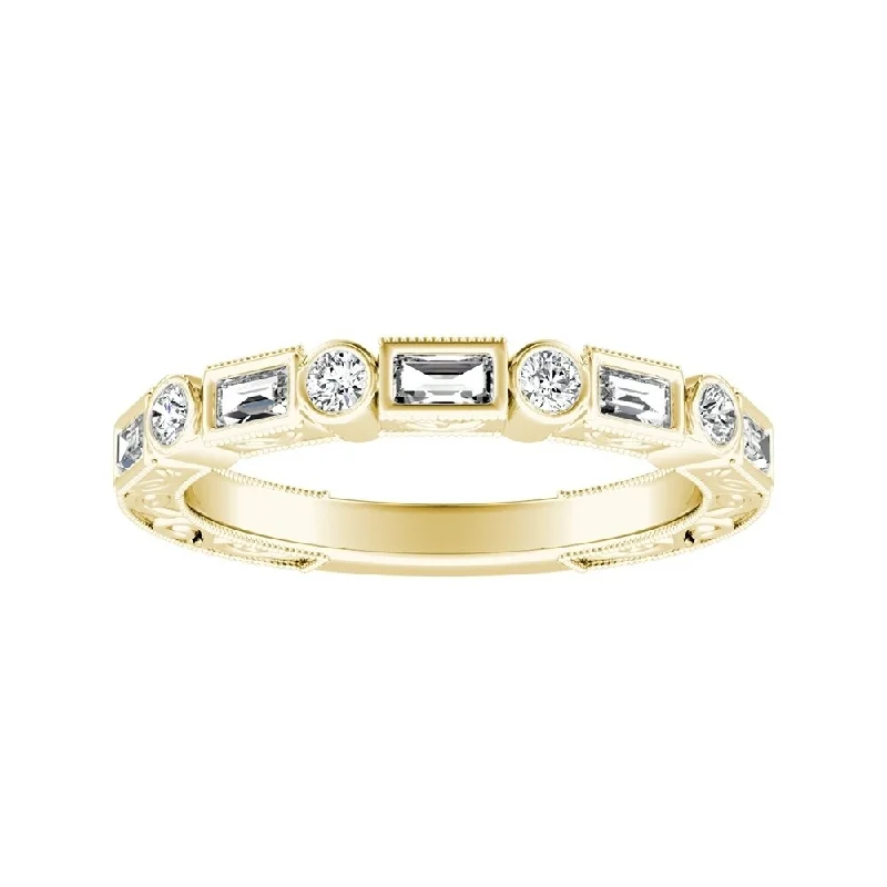 Auriya 1/3ctw Vintage Round and Baguette Diamond Wedding Band 14k Gold