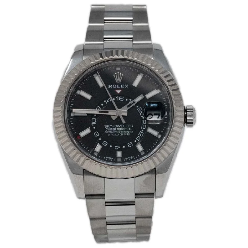 Rolex Men's Sky-Dweller Stainless Steel 42mm Black Stick Dial Watch Reference #: 326934