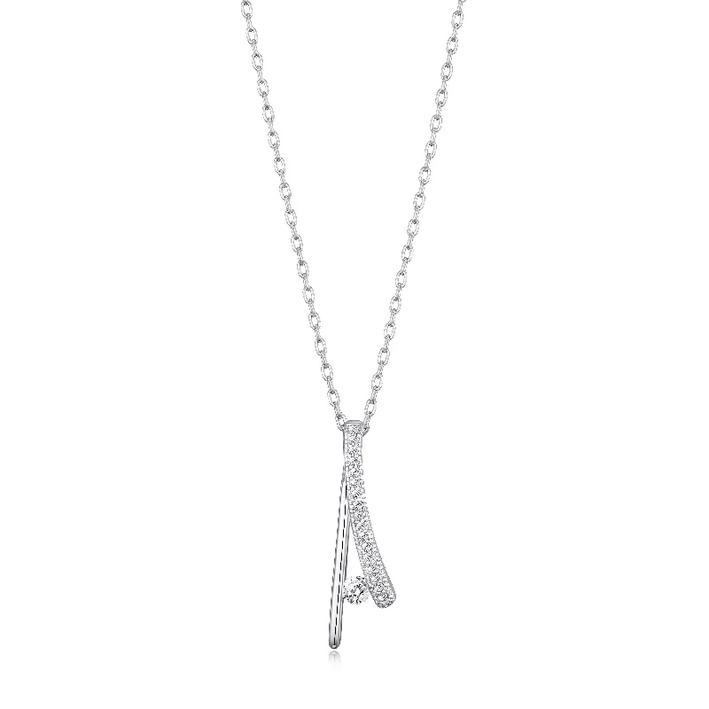 Silver Plated Wishbone Necklace Created with Zircondia® Crystals