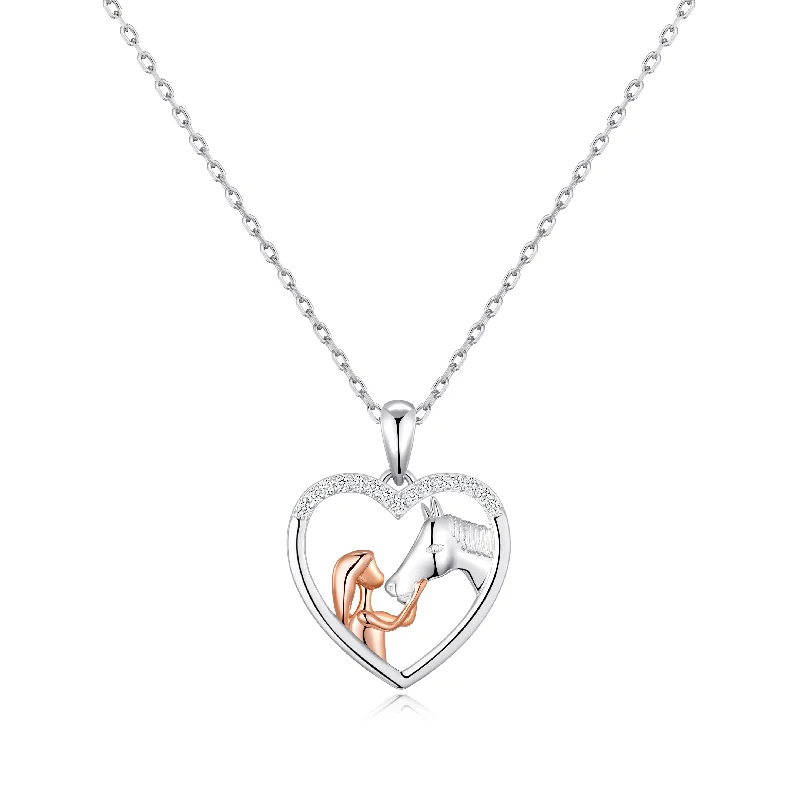 Girl and Horse Heart Necklace Created with Zircondia® Crystals