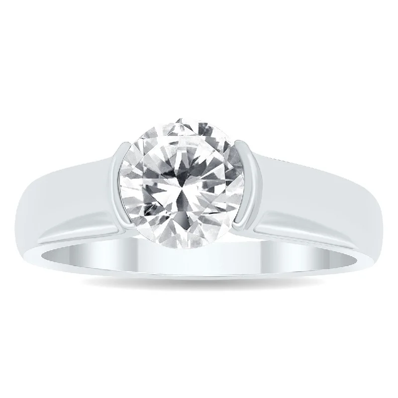 Marquee Certified 1 1/2 Carat Half Bezel Diamond Solitaire Ring in 10K White Gold