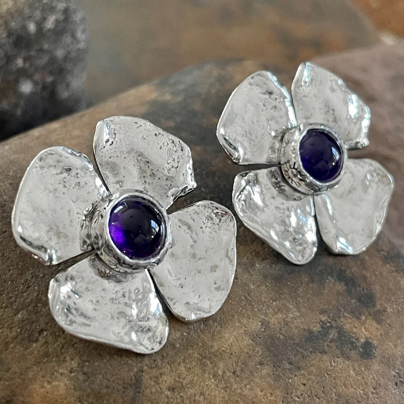 Large Flower Earrings with Amethyst