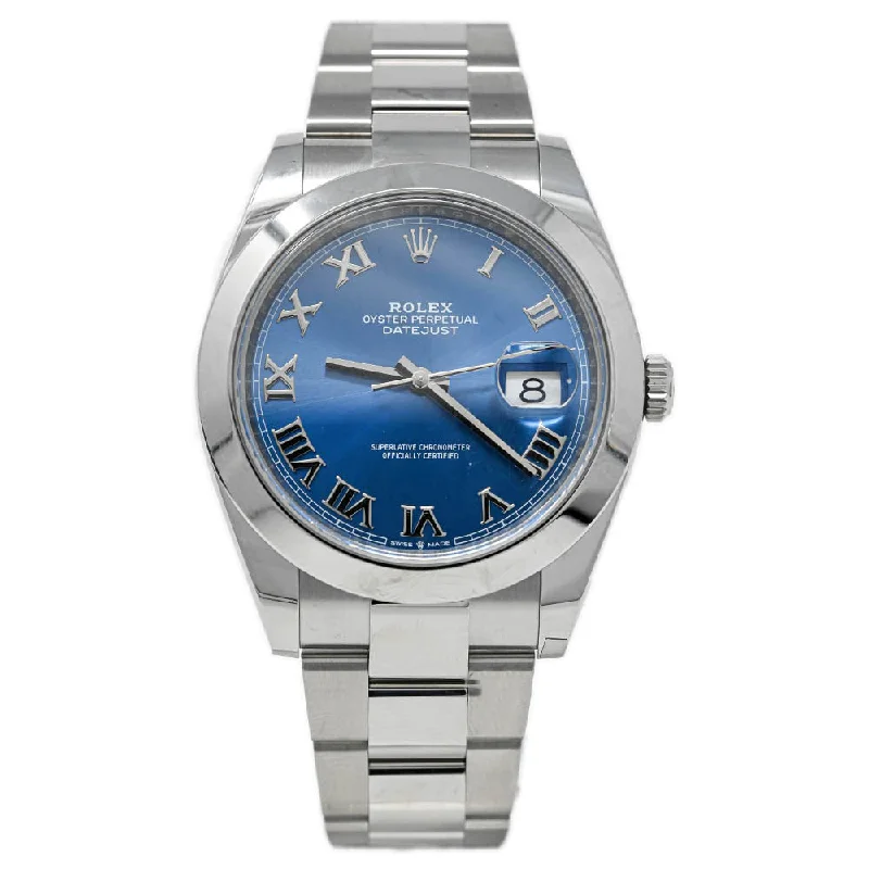 Rolex Datejust Stainless Steel 41mm Blue Roman Dial Watch Reference #: 126300