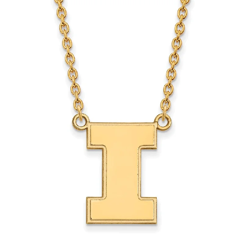 14k Gold Plated Silver U of Illinois Large Initial I Pendant Necklace