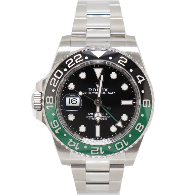 Rolex Mens GMT Master II "SPRITE" Stainless Steel 40mm Black Dot Dial Watch Reference# 126720VTNR