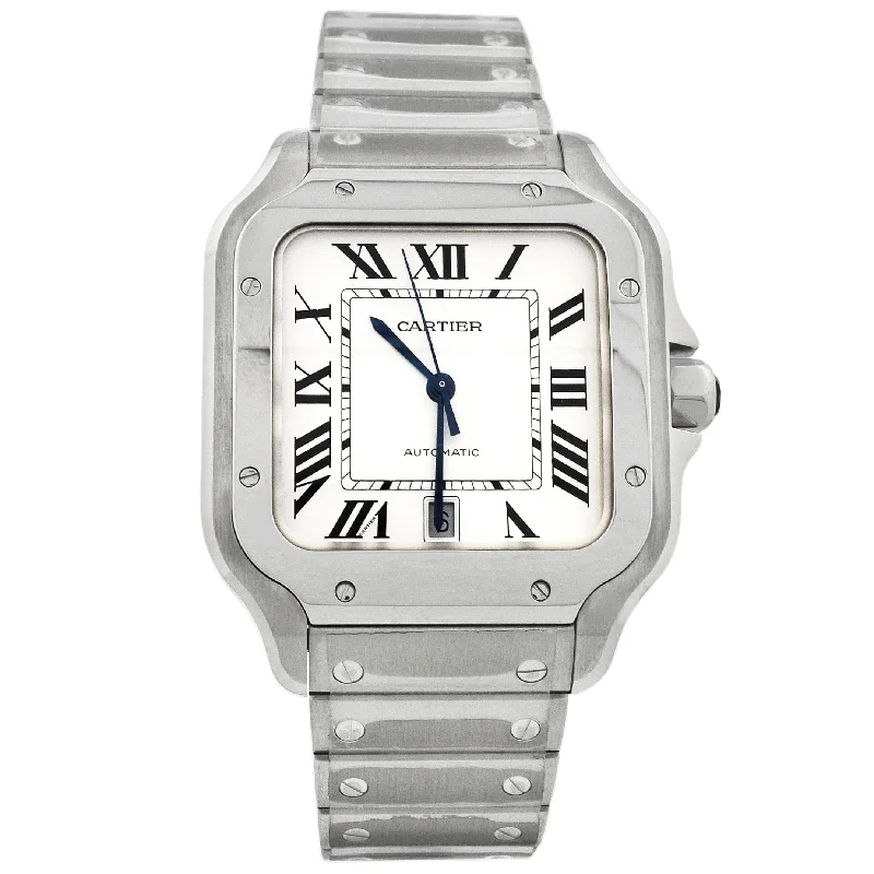 Cartier Santos Stainless Steel 39.8mm Large Model White Roman Dial Watch  Reference #: WSSA0018