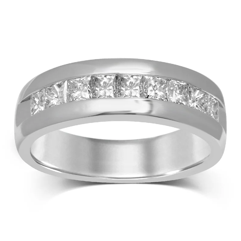 Princess Channel Mens Ring with 1.45ct of Diamonds in 14ct White Gold