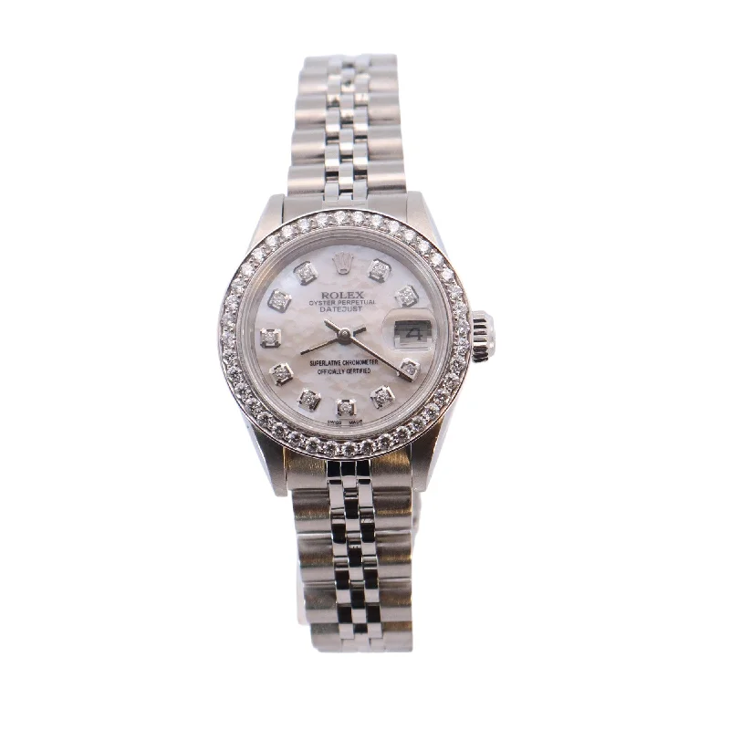 Rolex Datejust Stainless Steel 26mm White MOP Diamond Dial Watch Reference #: 69174