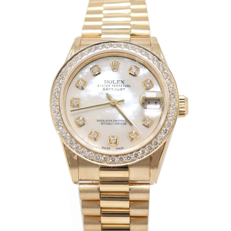 Rolex Datejust Yellow Gold 31mm White MOP Diamond Dial Watch Ref# 68278