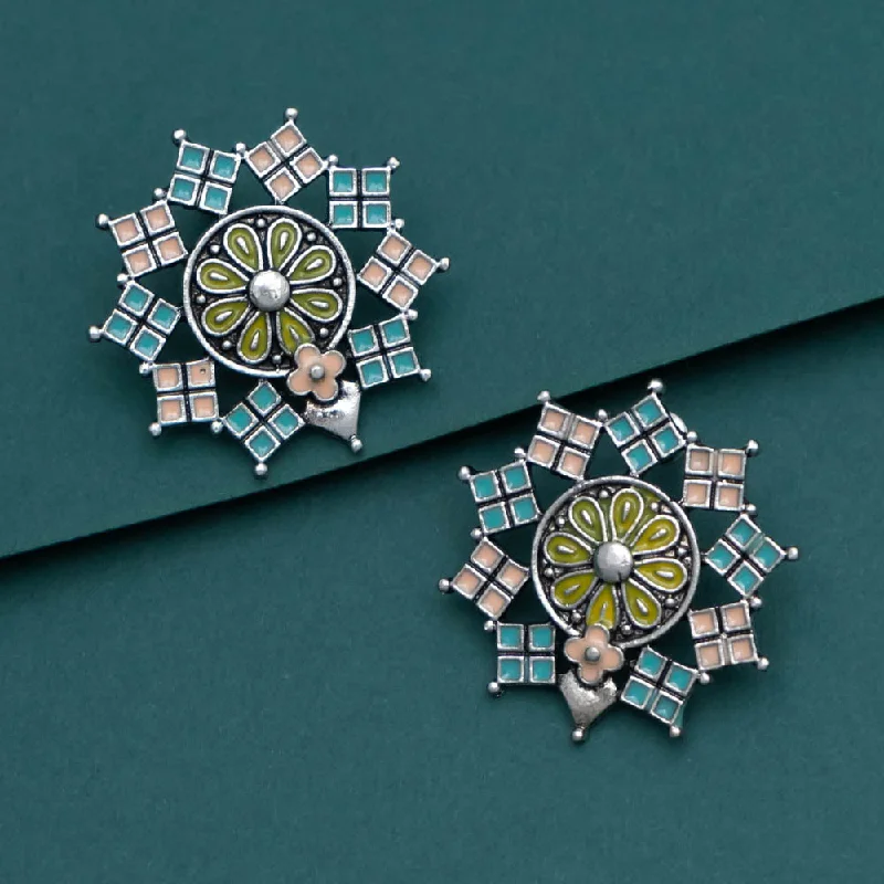 Silver Plated Mandala Stud Earrings - PT100250