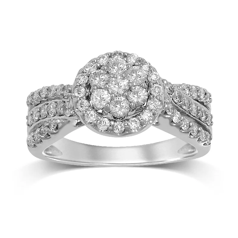 Brilliant Cluster Ring with 1.00ct of Diamonds in 9ct White Gold