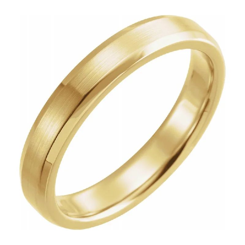 4mm 14K Yellow Gold Beveled Edge Satin Comfort Fit Band