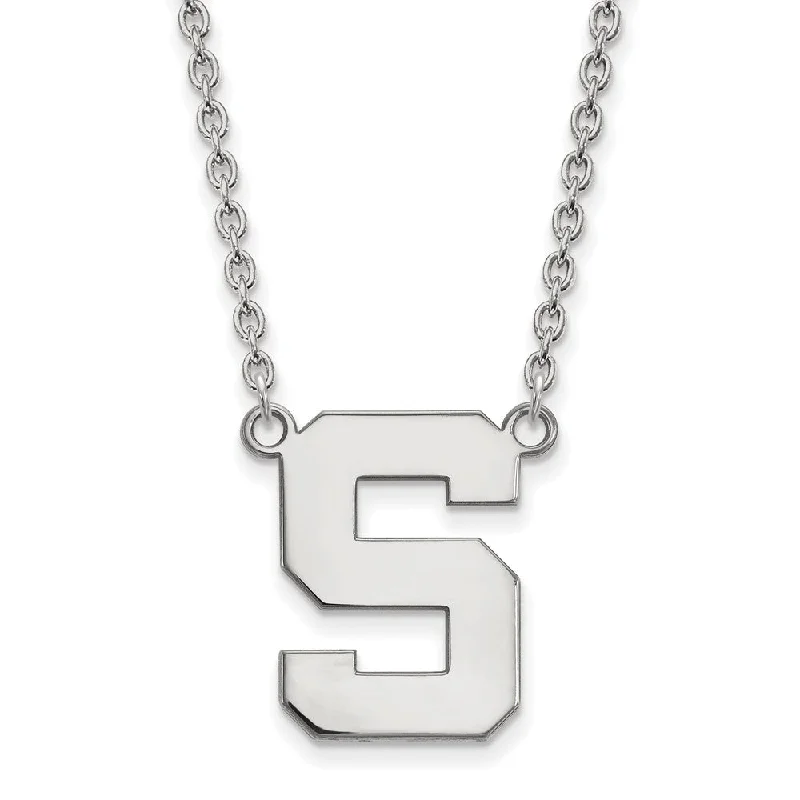 10k White Gold Michigan State Large Initial S Pendant Necklace