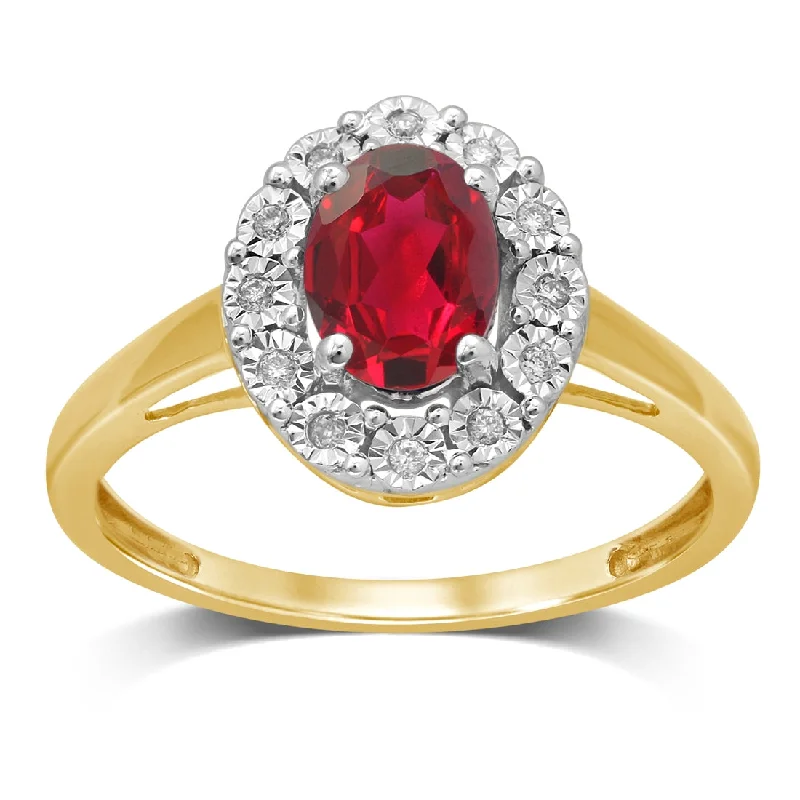 9ct Yellow Gold Created Ruby & Diamond Ring