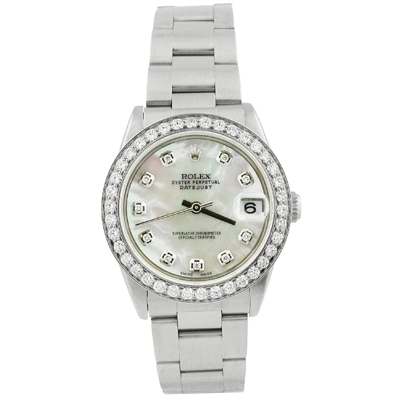 Rolex Datejust Stainless Steel 31mm Custom White MOP Diamond Dial Watch Reference#: 78240