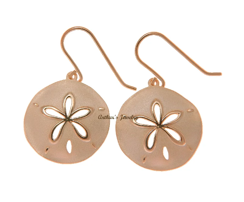 ROSE GOLD PLATED 925 STERLING SILVER HAWAIIAN SAND DOLLAR HOOK EARRINGS 21.50MM