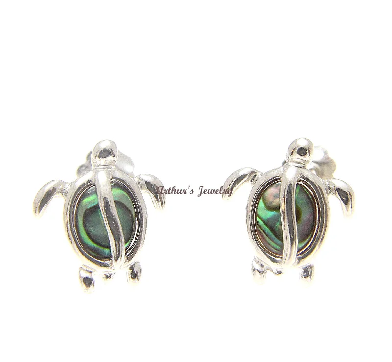 925 Sterling Silver Hawaiian Honu Sea Turtle Abalone Shell Paua Post Earrings