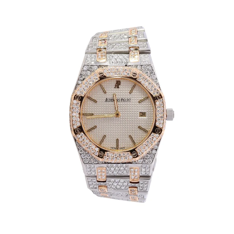 Audemars Piguet Royal Oak Two Tone 33mm Custom Iced Out White Stick Dial Watch Ref#  563036SA