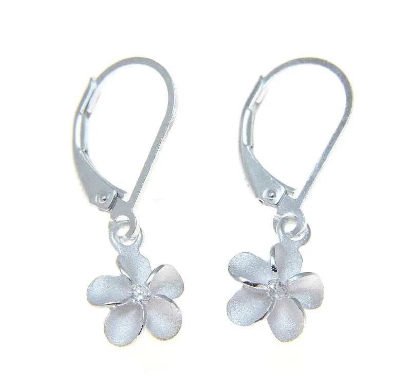 STERLING SILVER 925 HAWAIIAN PLUMERIA FLOWER LEVERBACK EARRINGS 8-24MM