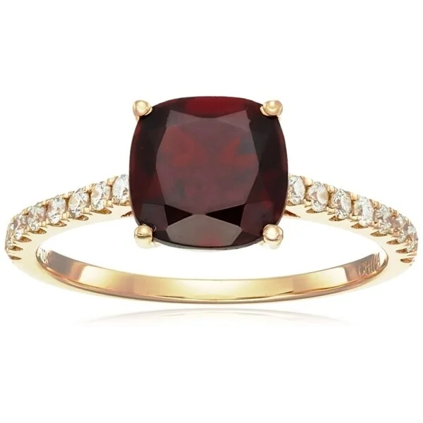 10k Yellow Gold Red Garnet Cushion Diamond Solitaire Ring, Size 7