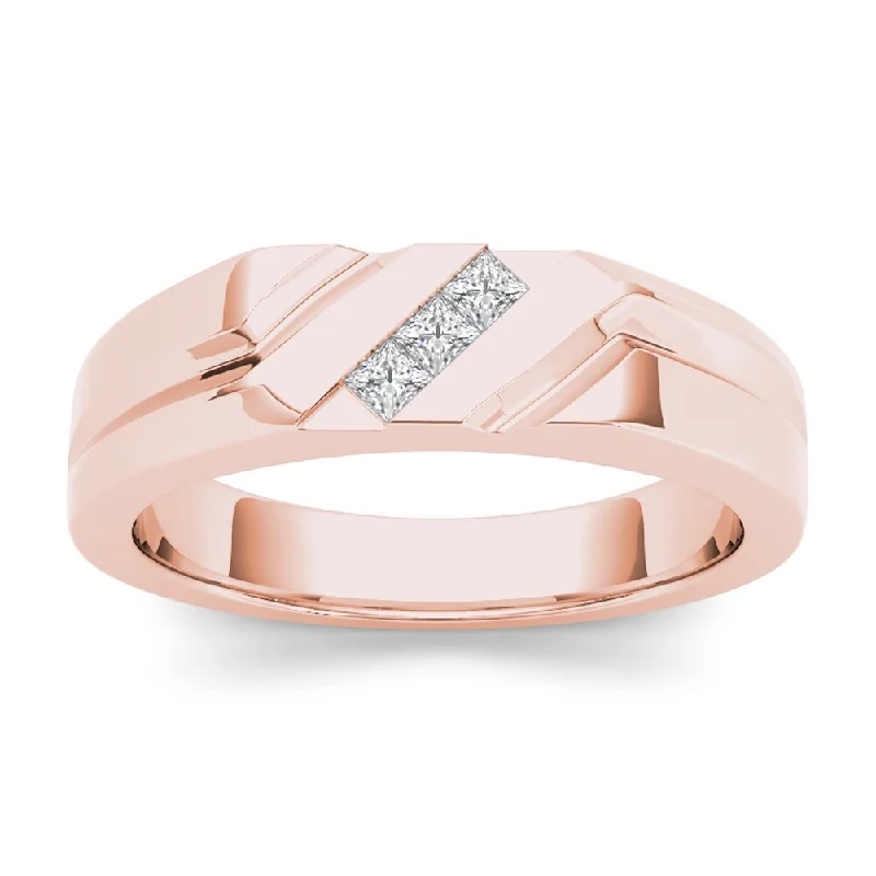 De Couer 14k Rose Gold 1/6ct TDW Mens Wedding Band - Pink