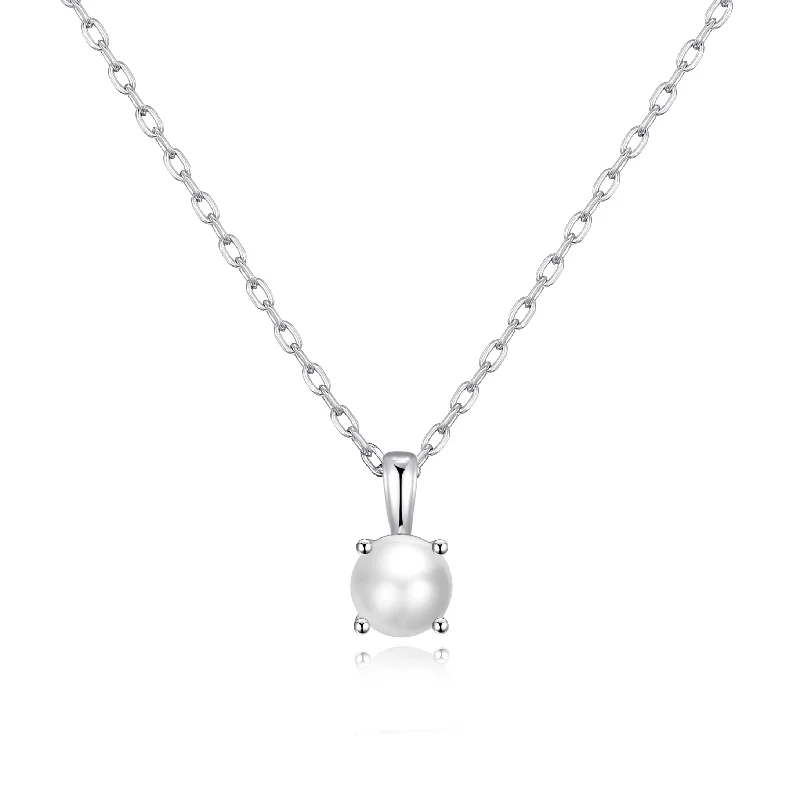 Sterling Silver June (Pearl) Birthstone Necklace Created with Gemstones from Zircondia®