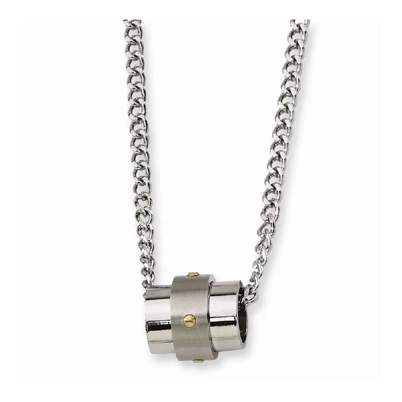 Stainless Steel and Gold Tone Accent Barrel Necklace