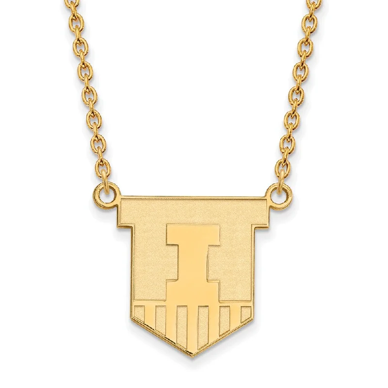 14k Gold Plated Silver U of Illinois Large Shield Pendant Necklace