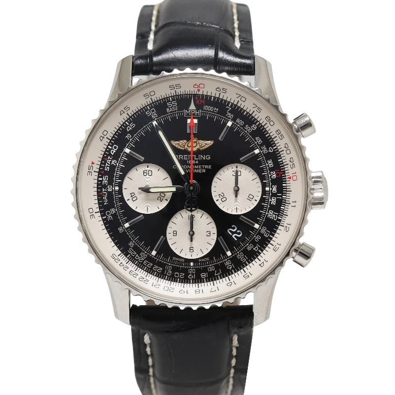 Breitling Navitimer Stainless Steel 42mm Black Chronograph Dial Watch Reference #: AB0120