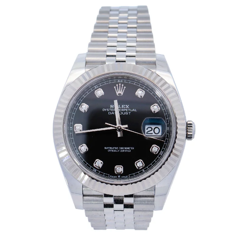 Rolex Datejust Stainless Steel 41mm Black Diamond Dot Dial Watch Reference# 126334