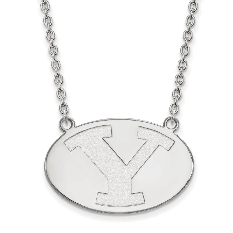 10k White Gold Brigham Young U Large Initial Y Pendant Necklace