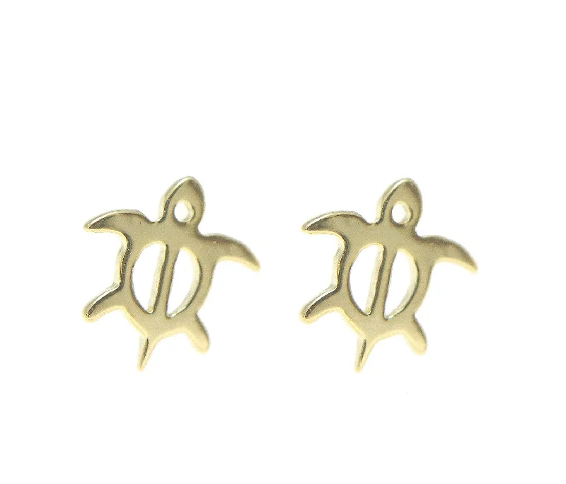 YELLOW GOLD SILVER 925 HAWAIIAN HONU TURTLE STUD POST EARRINGS EXTRA SMALL 7.7MM