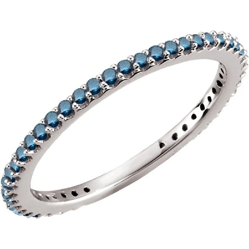 Auriya 10k Gold 1/3ctw Ultra-thin Stackable Blue Diamond Wedding Band