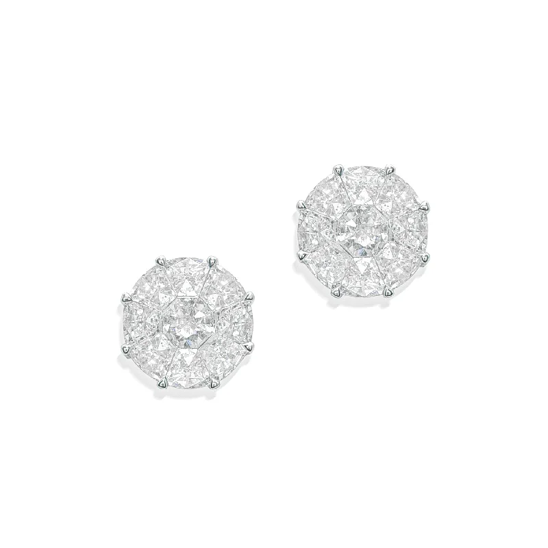 18KT White Gold Diamond Illusion Large Round Stud Earrings