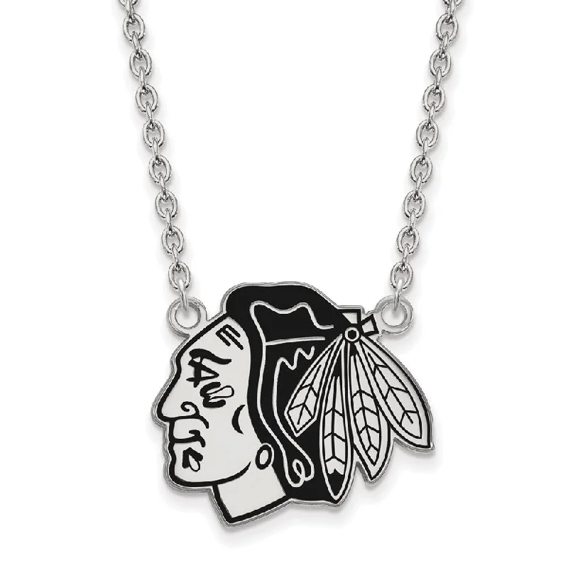 Sterling Silver NHL Blackhawks LG Enamel Necklace, 18 Inch