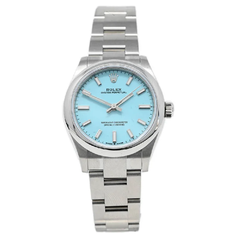 Rolex Ladies Oyster Perpetual Stainless Steel 31mm Tiffany Blue Stick Dial Watch Reference #: 277200