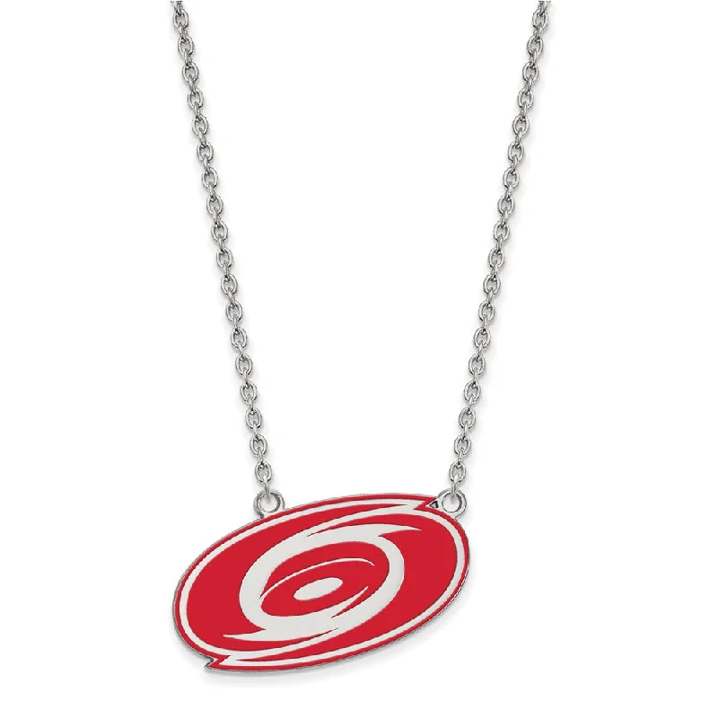 Sterling Silver NHL Hurricanes Large Enamel Necklace, 18 Inch