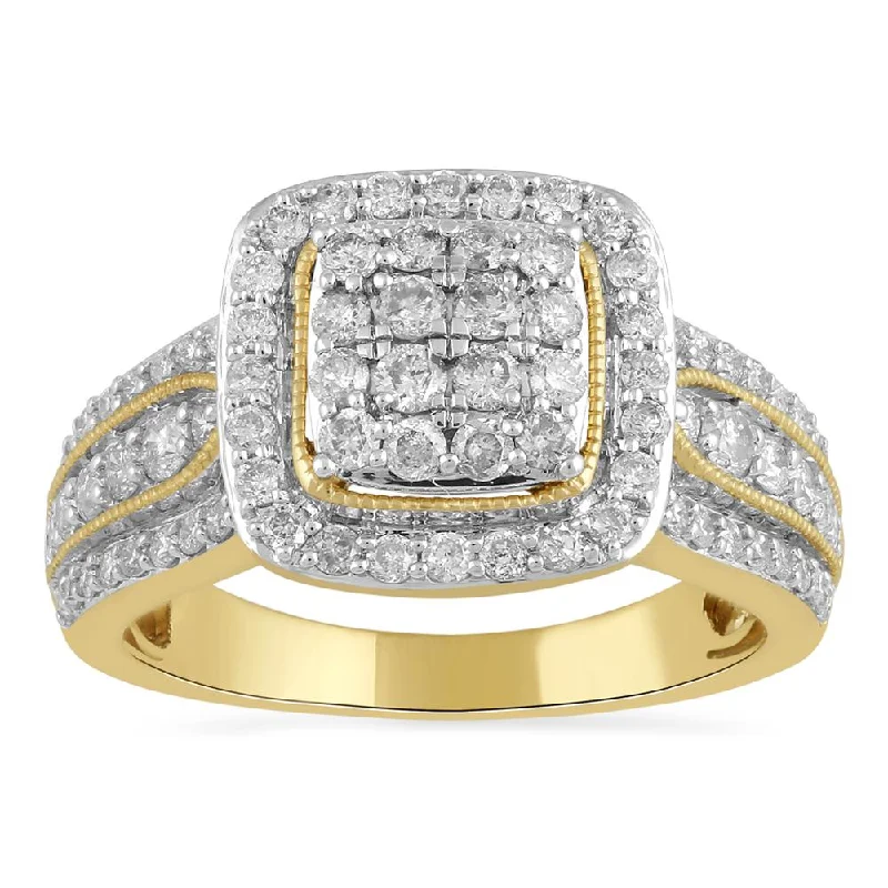 Three Row Halo Ring with 1.00ct of Diamonds in 9ct Yellow Gold