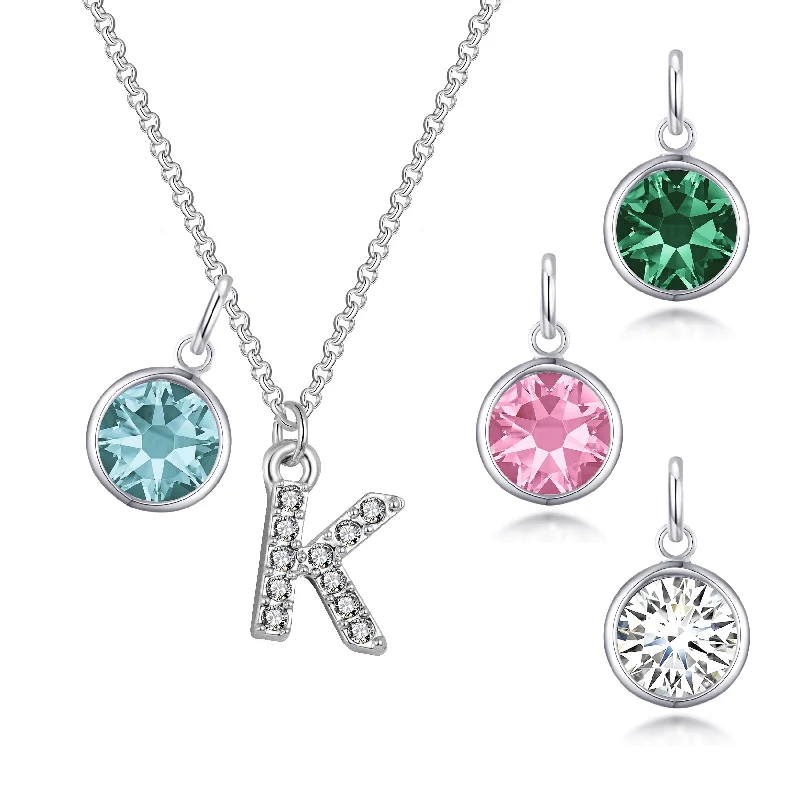 Pave Initial K Necklace with Birthstone Charm Created with Zircondia® Crystals