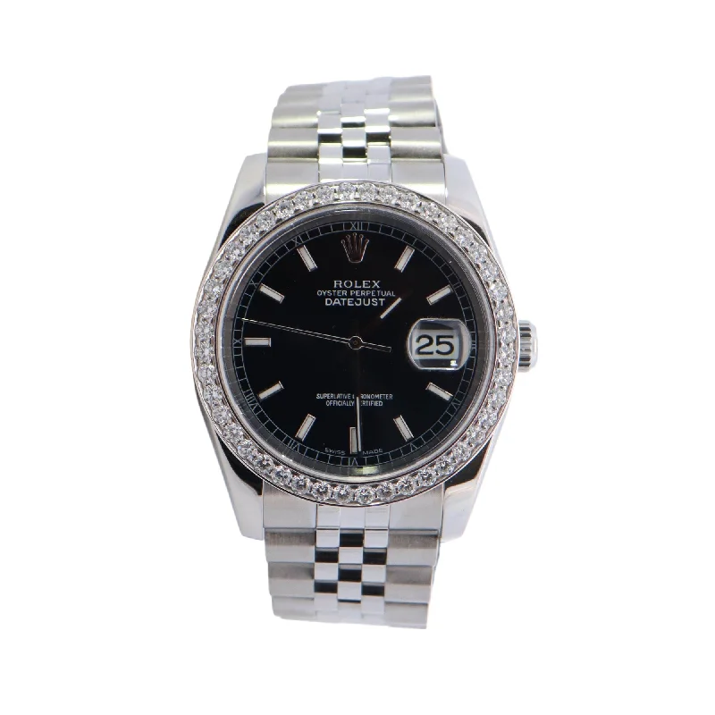 Rolex Datejust Stainless Steel 36mm Black Stick Dial Watch Reference #: 116234