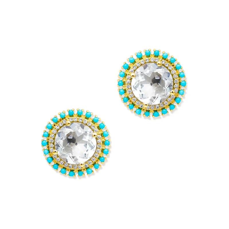 14KT Yellow Gold Topaz Turquoise Diamond Kai Stud Earrings